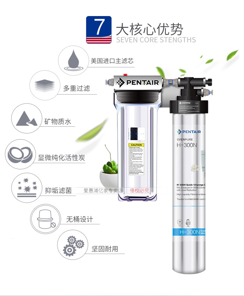 滨特尔爱惠浦H-300N家用净水器自来水厨房直饮过滤器净水机