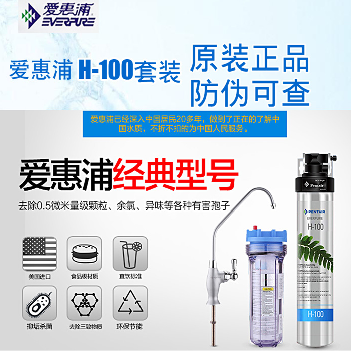 美国滨特尔爱惠浦H100净水器套装家用厨房龙头直饮过滤器